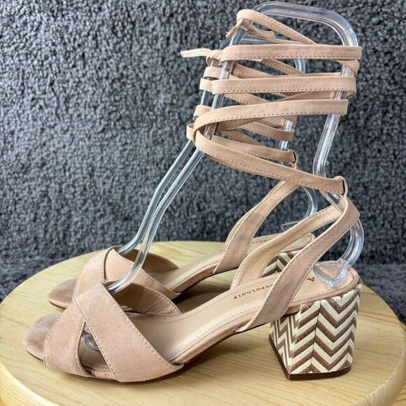 Anthropologie Tabitha Block Heel Shoe Women 8.5 Ankle Wrap Strap Open Toe Brazil - Picture 1 of 10
